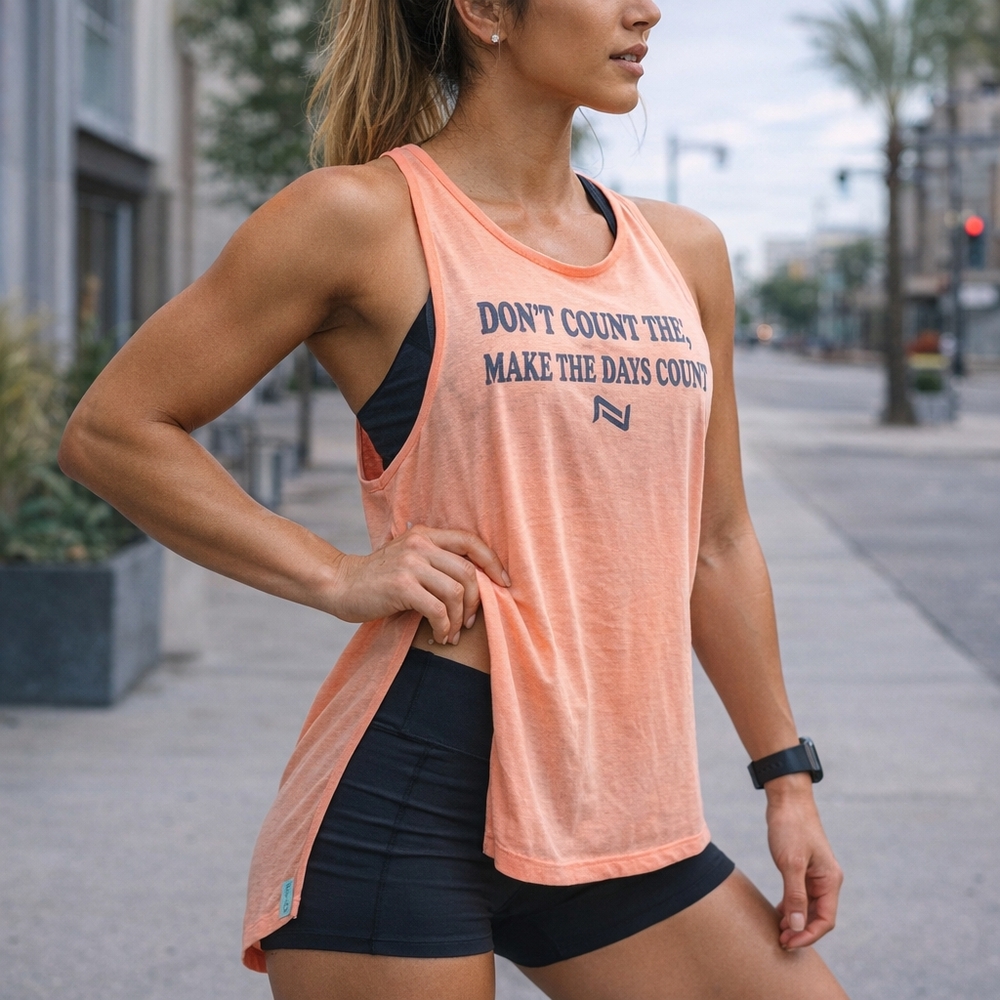 Nola Athletic Coral High Slit Tank Top Motivational Graphic Workout Top